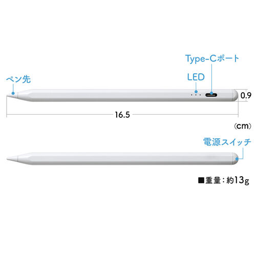 タッチペン（スタイラスペン・iPad専用・極細・充電式・パームリジェ