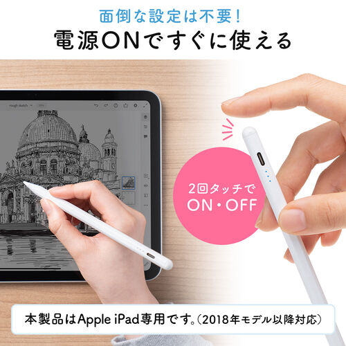 タッチペン（スタイラスペン・iPad専用・極細・充電式・パームリジェ
