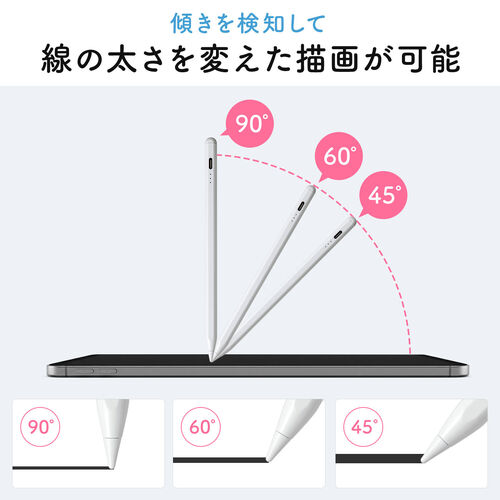 タッチペン（スタイラスペン・iPad専用・極細・充電式・パームリジェクション対応・傾き検知・USB・Type-C・Apple Pencil互換・2018年以降対応・ホワイト）