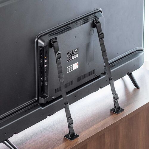 耐震ベルト（テレビ転倒防止ベルト・両面テープ取り付けタイプ・2か所取り付け・VESA・壁固定・65型まで・震度6強対応） QL019