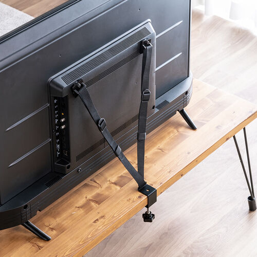 テレビ転倒防止ベルト（VESA取付・クランプ固定・穴あけ不要・壁固定対応・震度6強・耐震試験済み）