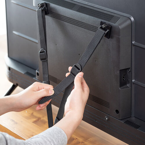 テレビ転倒防止ベルト（VESA取付・クランプ固定・穴あけ不要・壁固定対応・震度6強・耐震試験済み）