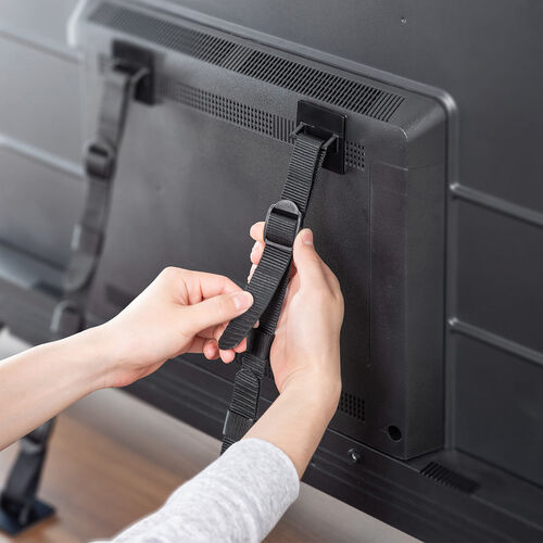 テレビ転倒防止ベルト（ベルト2本・両面テープ取り付けタイプ・壁固定・65型まで・震度6強対応）