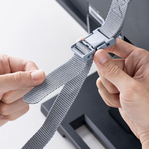 パソコンディスプレイ転倒防止ベルト（モニター落下防止・モニターストッパー・ワンタッチ着脱・長さ調節可能・震度6強・耐震試験済み）