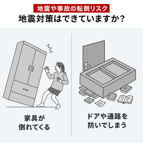 大型家具転倒防止（穴あけ不要・転倒防止マット付・前倒れ防止・対象物重量250kg・震度6強・試験データあり）