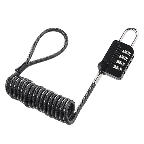 カールコード一体型南京錠（バッグ・サドル盗難防止・ダイヤル錠・セキュリティーワイヤー）