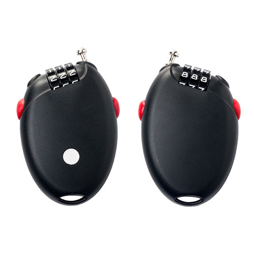 ワイヤーロック（巻き取り式・セキュリティー・ダイヤル錠・盗難防止・3桁・ブラック）SL042BK