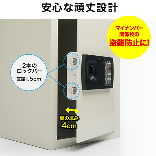 電子金庫(テンキー式・マイナンバー・セキュリティ―・家庭用・鍵式・壁掛け・中棚・43リットル）
