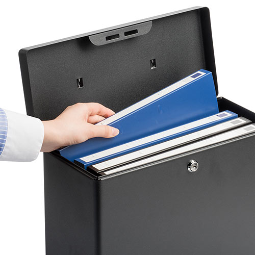鍵付きファイルボックス（マイナンバー対策・取手付き・書類入れ・A4ファイル収納可能・セキュリティボックス・ブラック）