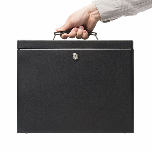 鍵付きファイルボックス（マイナンバー対策・取手付き・書類入れ・A4ファイル収納可能・セキュリティボックス・ブラック）