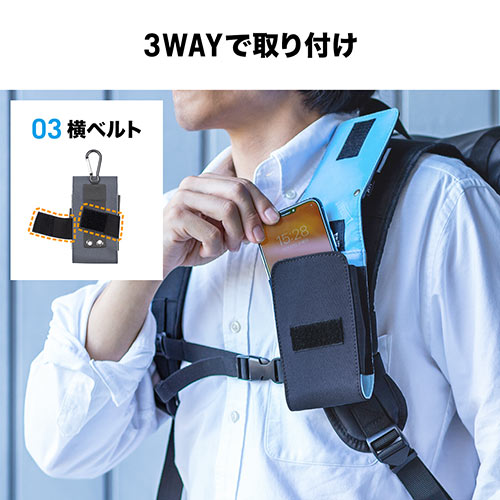 スマホポーチ（デジカメポーチ・iPhoneポーチ・ベルト取り付け・バッグ取り付け・カラビナ付き・ネイビー）