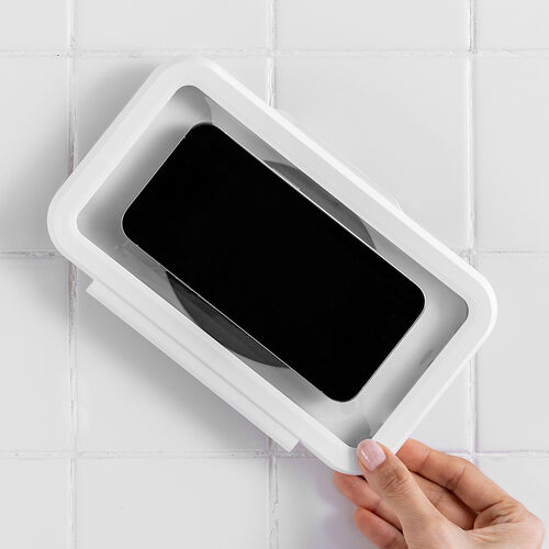 防水ケース（壁掛け・スマホ用・ハードタイプ・6.8インチ対応・回転・着脱簡単・IPX5・スタンド・お風呂・キッチン・浴室・洗面所・iPhone15 14 13 SE・Android） SPC032WP