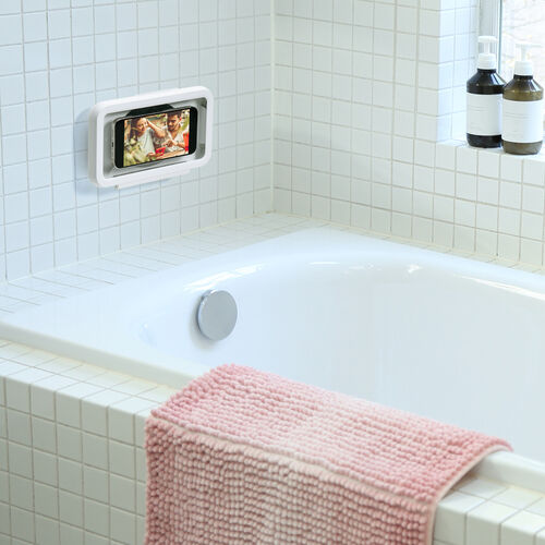 防水ケース（壁掛け・スマホ用・ハードタイプ・6.8インチ対応・回転・着脱簡単・IPX5・スタンド・お風呂・キッチン・浴室・洗面所・iPhone15 14 13 SE・Android） SPC032WP