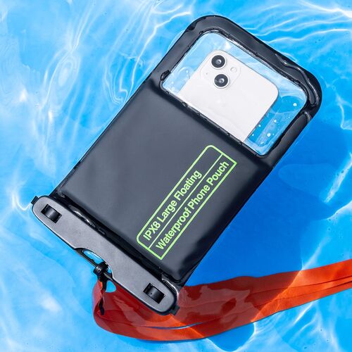 防水ケース（水に浮く・9インチ対応・完全防水・IPX8・ストラップ付・iPhone15・iPhone14・iPhone13・SE・Android用・お風呂・海・プール・首かけ・水中撮影・ソフトケース）
