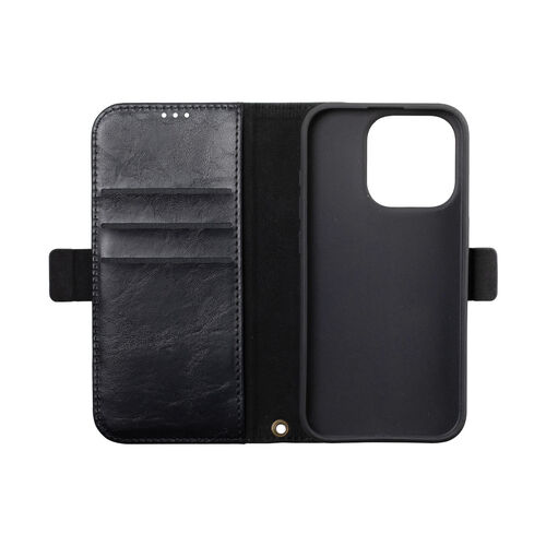 iPhone15 Pro 専用 手帳型ケース（ブラック・PUレザー・収納ポケット・スタンド機能・画面保護・ストラップホール付き）
