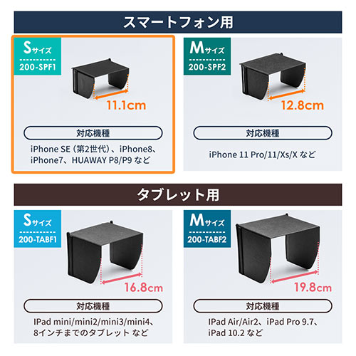 iPhone・スマートフォン用遮光フード（サンシェード・屋外用・日焼けフード・日光時見やすく・Sサイズ）