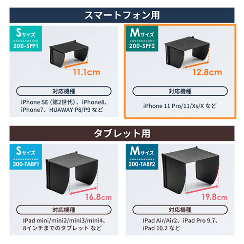 iPhone・スマートフォン用遮光フード（サンシェード・屋外用・日焼けフード・日光時見やすく・Mサイズ）