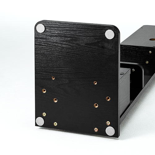 ダイソン用壁掛け収納スタンド（スティッククリーナー汎用スタンド・アタッチメント収納対応・収納ボックス付・木目・ブラック）