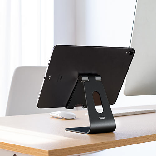 アルミスタンド（iPad・タブレット・無段階角度調整・ケース対応・4～13インチ対応・ブラック・ゲーム機）