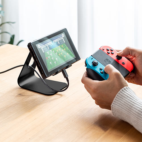 アルミスタンド（iPad・タブレット・無段階角度調整・ケース対応・4～13インチ対応・ブラック・ゲーム機）