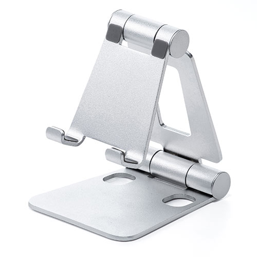 アルミスタンド（iPhone・スマートフォン・無段階角度調整・ケース対応・2関節・シルバー・ゲーム機・折りたたみ）STN036