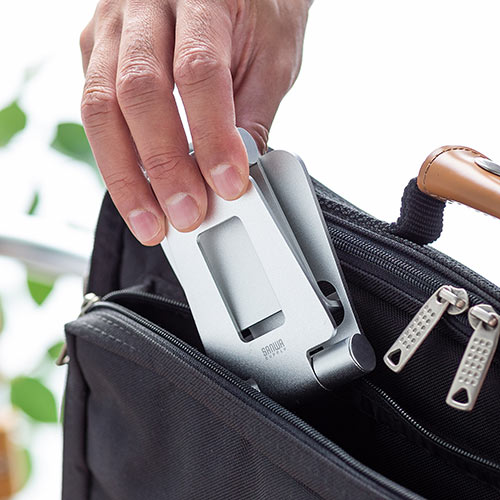 アルミスタンド（iPhone・スマートフォン・無段階角度調整・ケース対応・2関節・シルバー・ゲーム機・折りたたみ）STN036