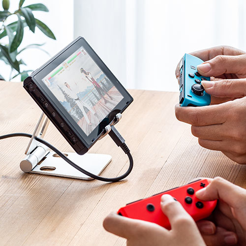 アルミスタンド（iPhone・スマートフォン・無段階角度調整・ケース対応・2関節・シルバー・ゲーム機・折りたたみ）STN036