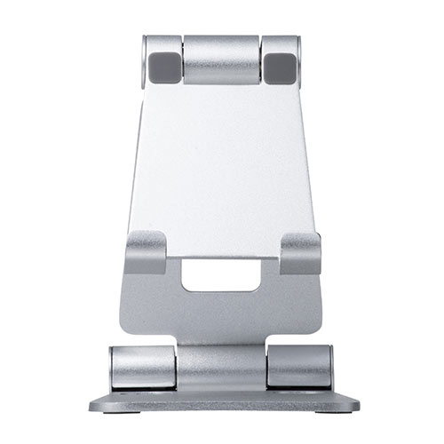 アルミスタンド（iPhone・スマートフォン・無段階角度調整・ケース対応・2関節・シルバー・ゲーム機・折りたたみ）STN036