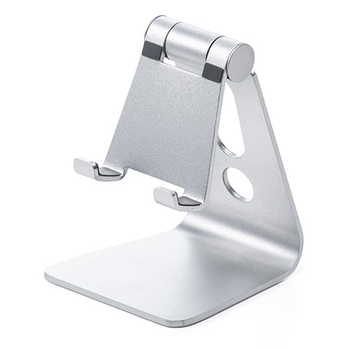 アルミスタンド（iPhone・スマートフォン・無段階角度調整・ケース対応・シルバー・ゲーム機・冷却） STN037