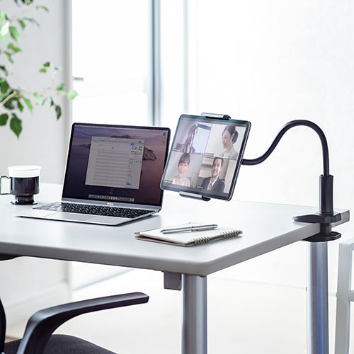 タブレットスタンド（フレキシブルアーム・クランプ・360°回転・ケーブルクリップ付き・タブレット/iPad用）