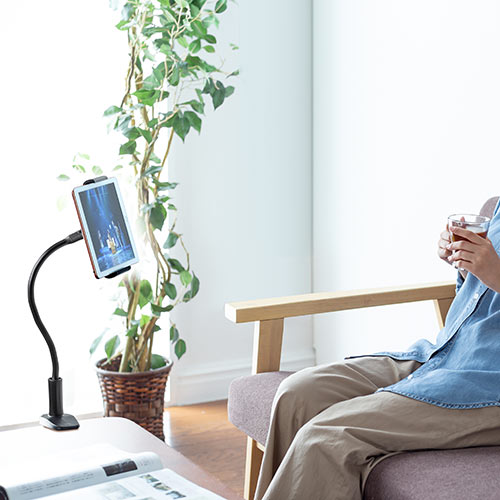 タブレットスタンド（フレキシブルアーム・クランプ・360°回転・ケーブルクリップ付き・タブレット/iPad用）