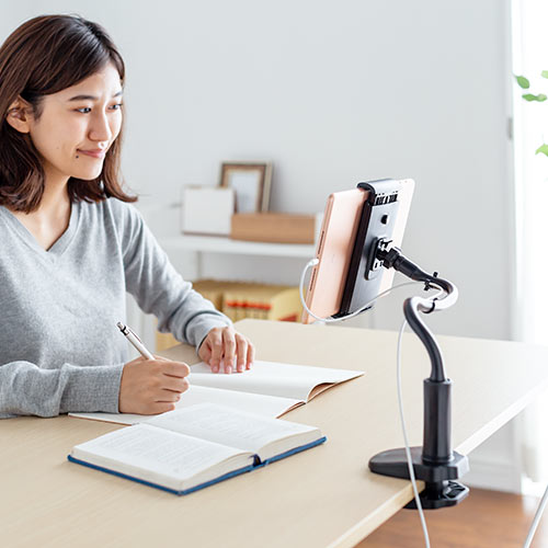 タブレットスタンド（フレキシブルアーム・クランプ・360°回転・ケーブルクリップ付き・タブレット/iPad用）