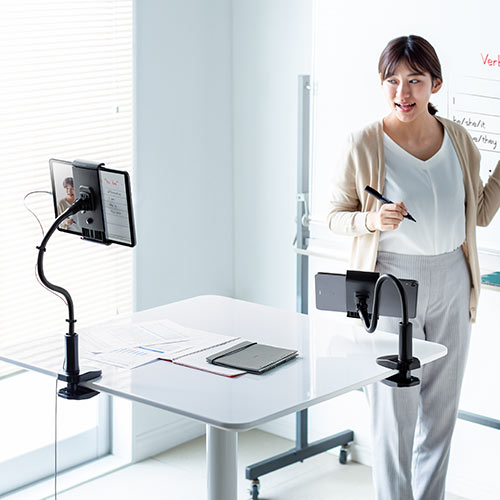 タブレットスタンド（フレキシブルアーム・クランプ・360°回転・ケーブルクリップ付き・タブレット/iPad用）