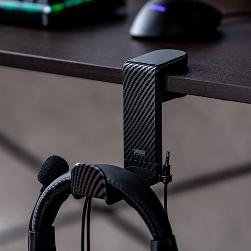 ヘッドホンハンガー（回転・ヘッドホンかけ・カーボン調・おすすめ・ブラック） STN041CB