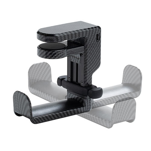 ヘッドホンスタンド（ヘッドホンハンガー・ヘッドホンフック・USBポート付き・クランプ・360°回転・吊り下げ式・ケーブルフック付き・カーボン調）