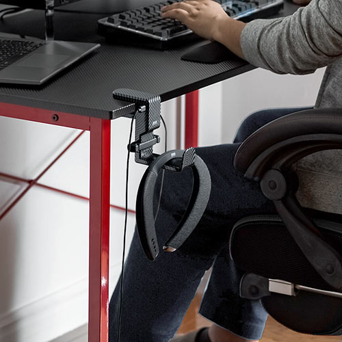 ヘッドホンスタンド（ヘッドホンハンガー・ヘッドホンフック・USBポート付き・クランプ・360°回転・吊り下げ式・ケーブルフック付き・カーボン調）