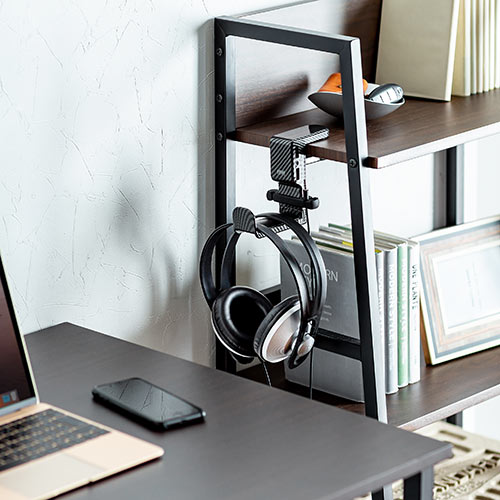 ヘッドホンスタンド（ヘッドホンハンガー・ヘッドホンフック・USBポート付き・クランプ・360°回転・吊り下げ式・ケーブルフック付き・カーボン調）