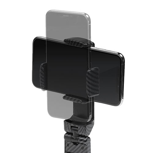 スマホスタンド(スマホホルダー・クランプ・折りたたみ・コンパクト・自撮り棒・カーボン調・iPhone・スマートフォン)