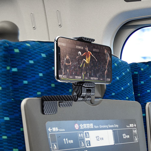 スマホスタンド(スマホホルダー・クランプ・折りたたみ・コンパクト・自撮り棒・カーボン調・iPhone・スマートフォン)