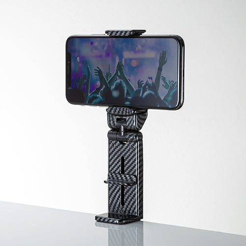 スマホスタンド(スマホホルダー・クランプ・折りたたみ・コンパクト・自撮り棒・カーボン調・iPhone・スマートフォン)