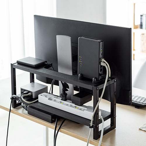 ディスプレイ裏収納ラック（モニター裏収納・棚・配線・ルーター・ちょい置き・幅48.2cm・2段・22インチ以上向け）