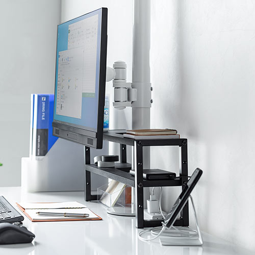 ディスプレイ裏収納ラック（モニター裏収納・棚・配線・ルーター・ちょい置き・幅48.2cm・2段・22インチ以上向け）