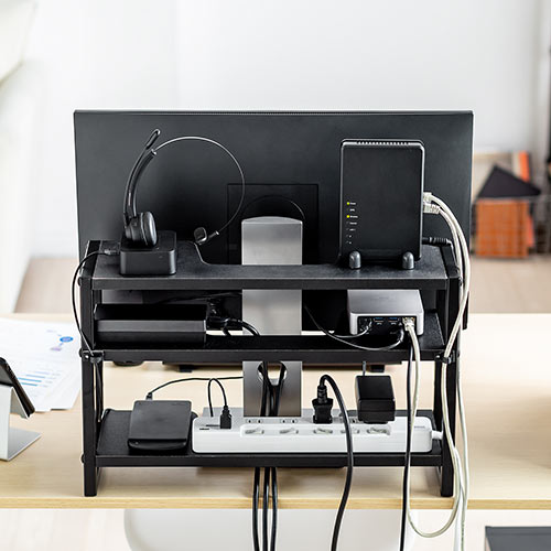 ディスプレイ裏収納ラック（モニター裏収納・棚・配線・ルーター・ちょい置き・幅48.2cm・3段・22インチ以上向け）