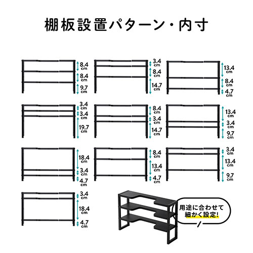 ディスプレイ裏収納ラック（モニター裏収納・棚・配線・ルーター・ちょい置き・幅48.2cm・3段・22インチ以上向け）