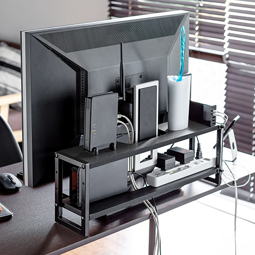 ディスプレイ裏収納ラック（モニター裏収納・棚・配線・ルーター・ちょい置き・幅60cm・2段・27インチ以上向け）