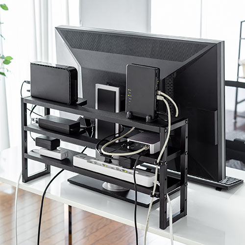 ディスプレイ裏収納ラック（モニター裏収納・棚・配線・ルーター・ちょい置き・幅60cm・3段・27インチ以上向け）