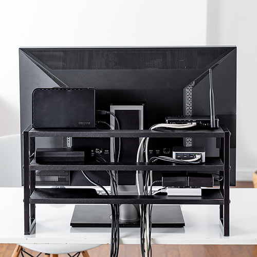 ディスプレイ裏収納ラック（モニター裏収納・棚・配線・ルーター・ちょい置き・幅60cm・3段・27インチ以上向け）