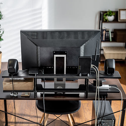 ディスプレイ裏収納ラック（モニタ裏収納ラック・棚・配線・ルーター・ちょい置き・幅100cm・2段・22インチ以上のモニター向け）