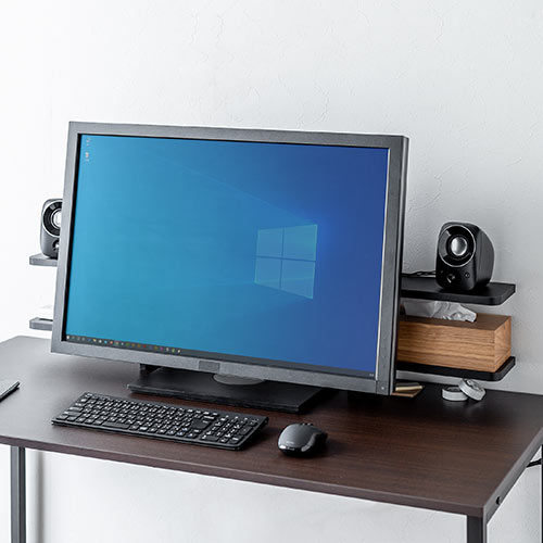 ディスプレイ裏収納ラック（モニタ裏収納ラック・棚・配線・ルーター・ちょい置き・幅100cm・2段・22インチ以上のモニター向け）