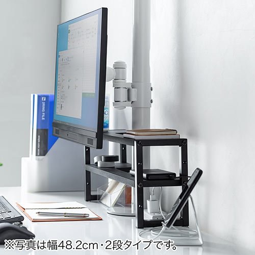 ディスプレイ裏収納ラック（モニタ裏収納ラック・棚・配線・ルーター・ちょい置き・幅100cm・2段・22インチ以上のモニター向け）